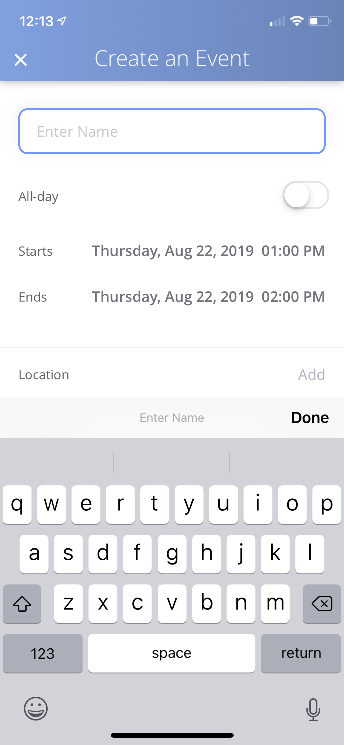 How can I create an event on the Calendar mobile app? Calendar