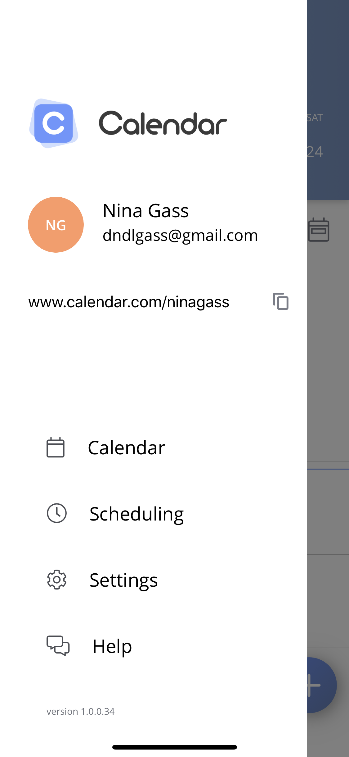 Where can I find my personal URL for my Calendar account on the mobile