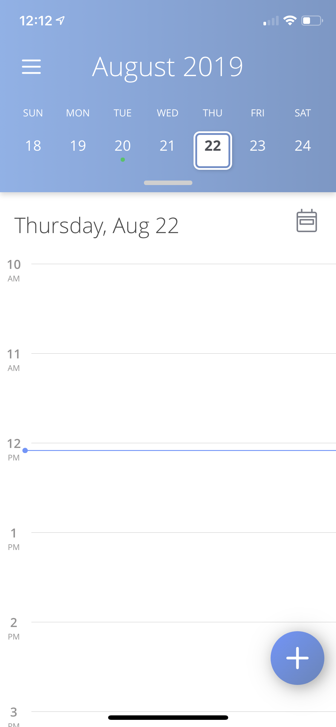 What calendar views are available in the mobile app? Calendar